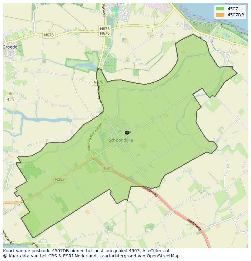 Afbeelding van het postcodegebied 4507 DB op de kaart.