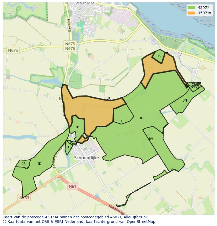 Afbeelding van het postcodegebied 4507 JA op de kaart.