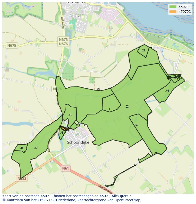 Afbeelding van het postcodegebied 4507 JC op de kaart.