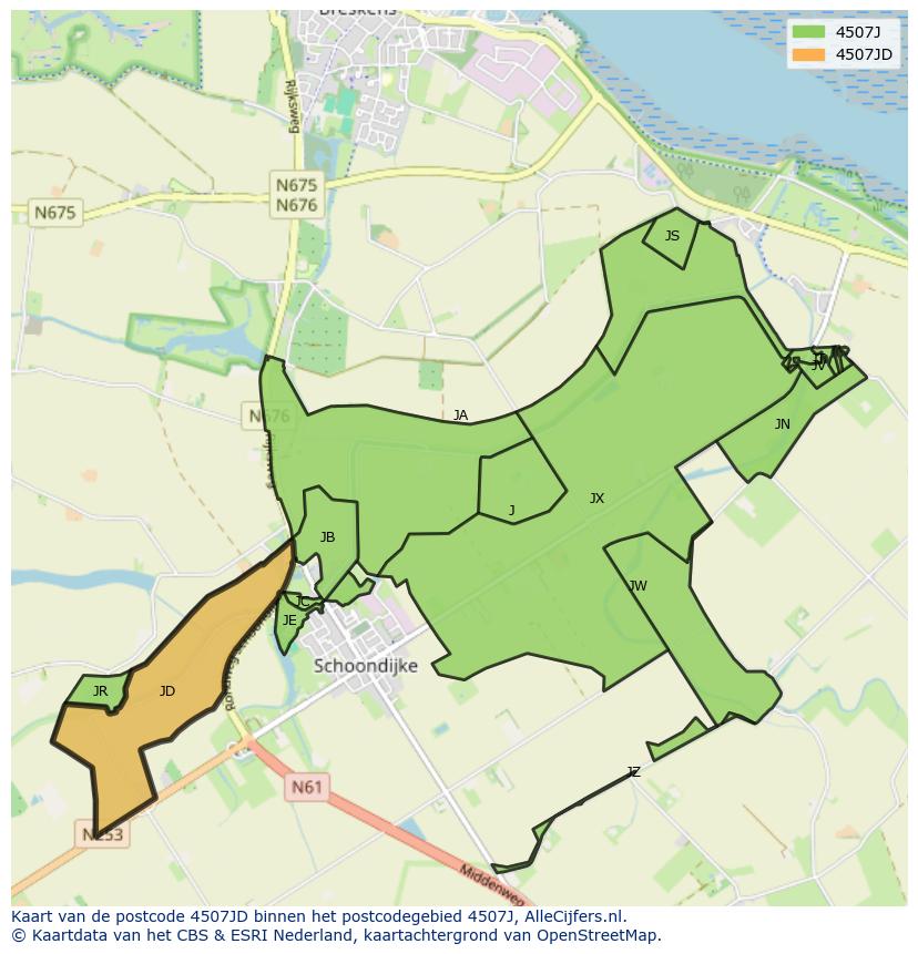 Afbeelding van het postcodegebied 4507 JD op de kaart.