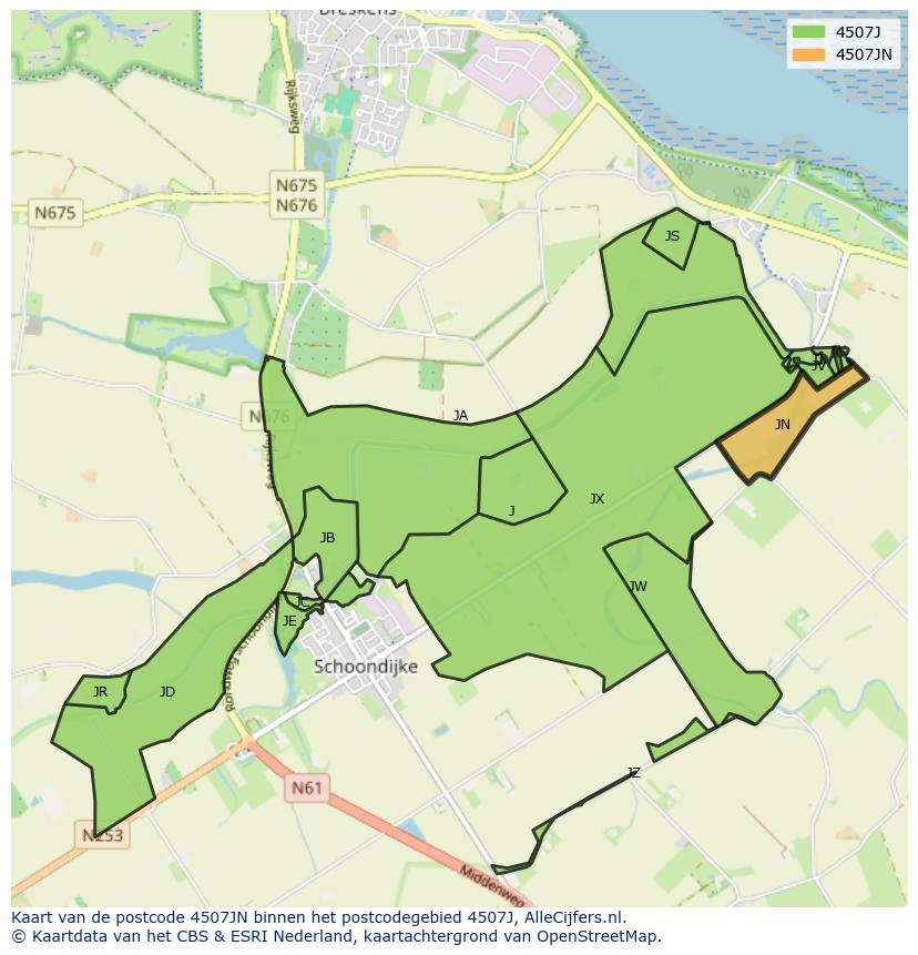 Afbeelding van het postcodegebied 4507 JN op de kaart.