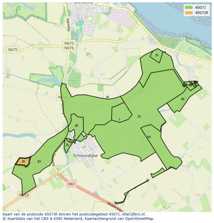 Afbeelding van het postcodegebied 4507 JR op de kaart.