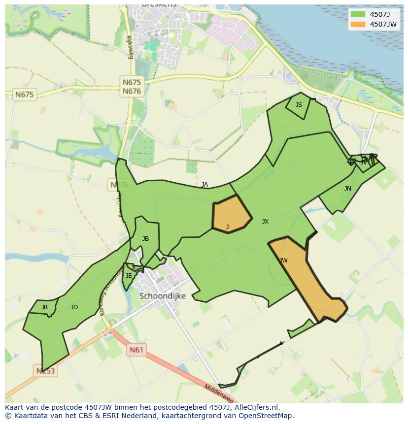 Afbeelding van het postcodegebied 4507 JW op de kaart.