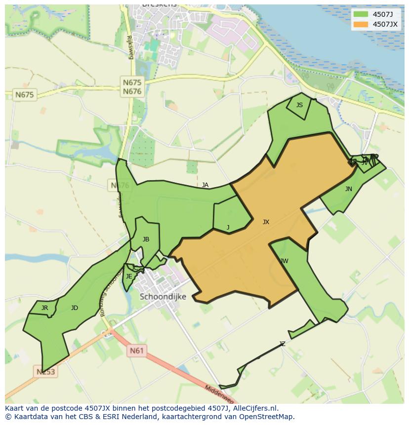 Afbeelding van het postcodegebied 4507 JX op de kaart.