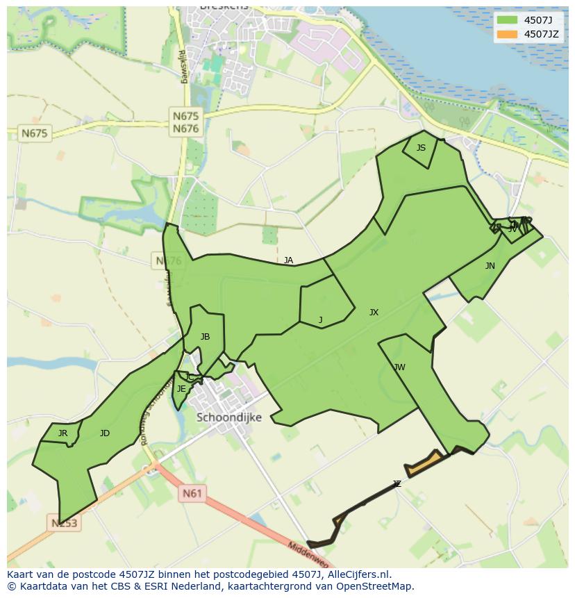 Afbeelding van het postcodegebied 4507 JZ op de kaart.