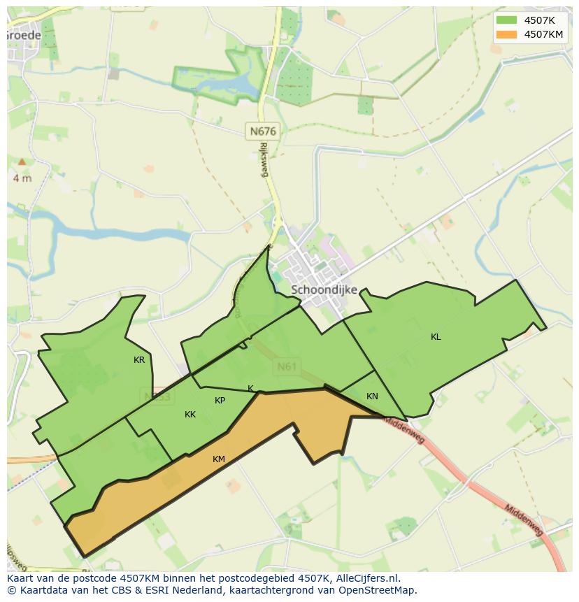 Afbeelding van het postcodegebied 4507 KM op de kaart.