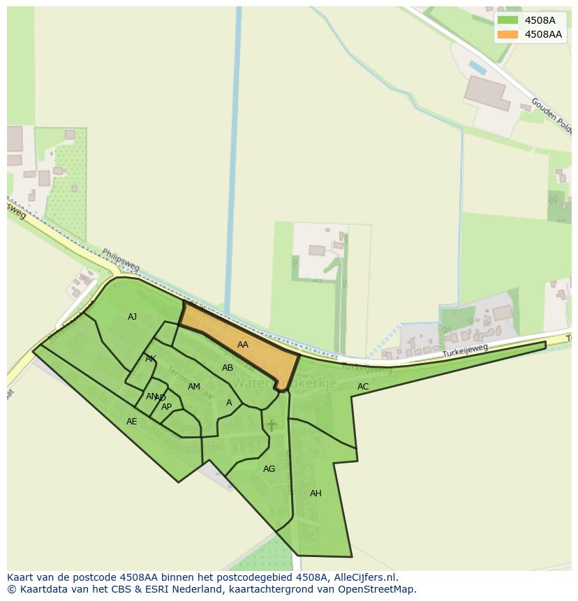 Afbeelding van het postcodegebied 4508 AA op de kaart.