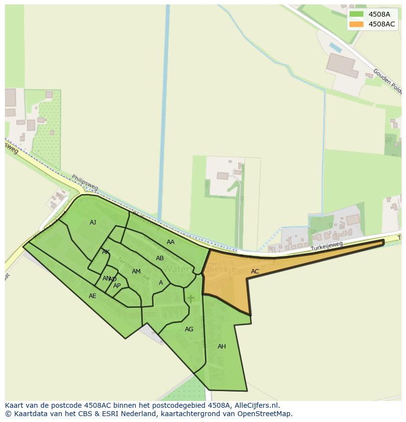 Afbeelding van het postcodegebied 4508 AC op de kaart.