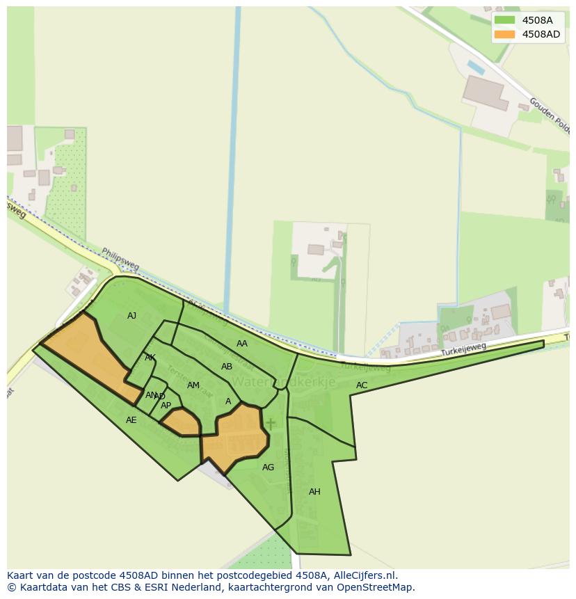 Afbeelding van het postcodegebied 4508 AD op de kaart.