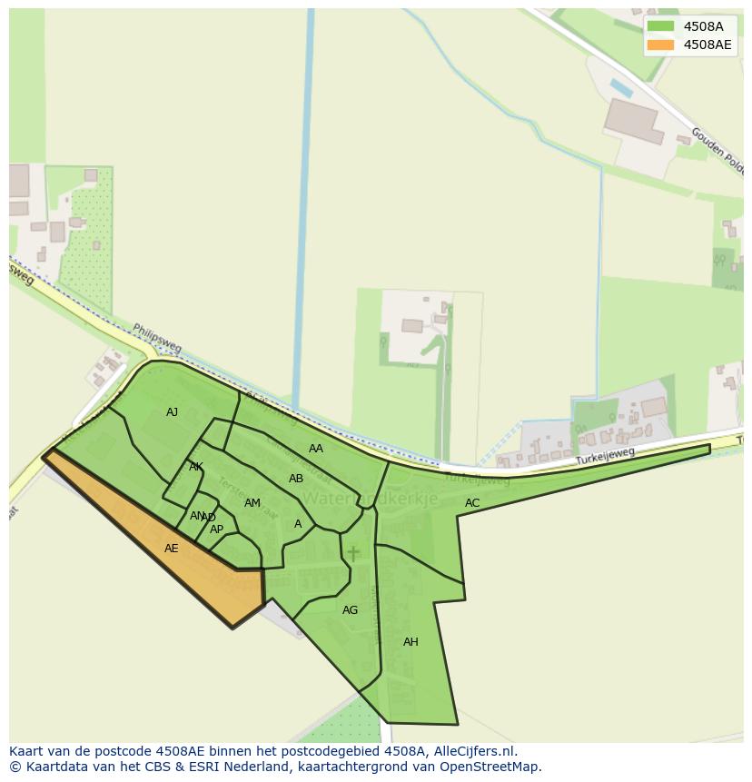 Afbeelding van het postcodegebied 4508 AE op de kaart.