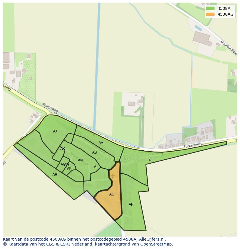 Afbeelding van het postcodegebied 4508 AG op de kaart.
