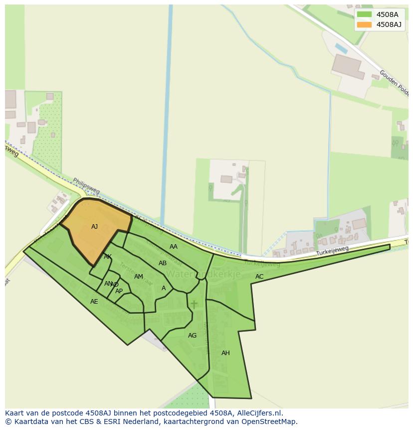 Afbeelding van het postcodegebied 4508 AJ op de kaart.