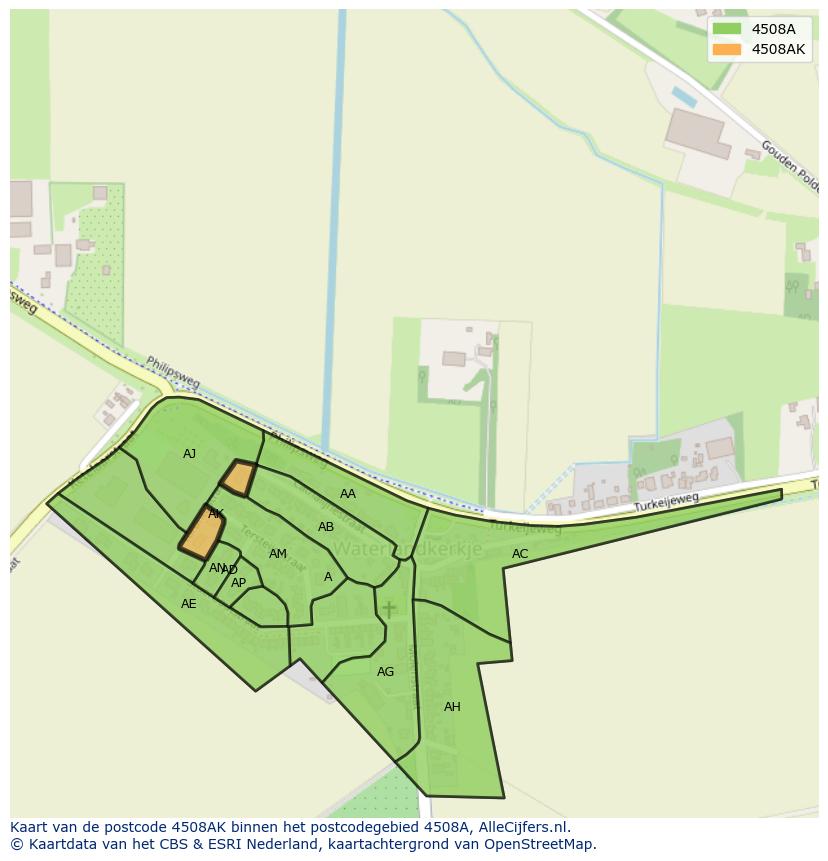 Afbeelding van het postcodegebied 4508 AK op de kaart.