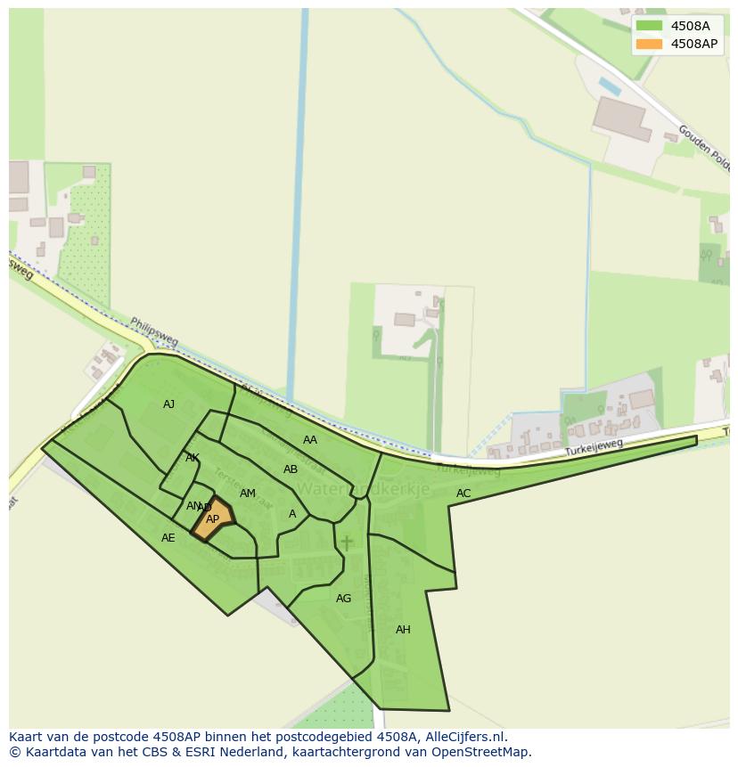 Afbeelding van het postcodegebied 4508 AP op de kaart.