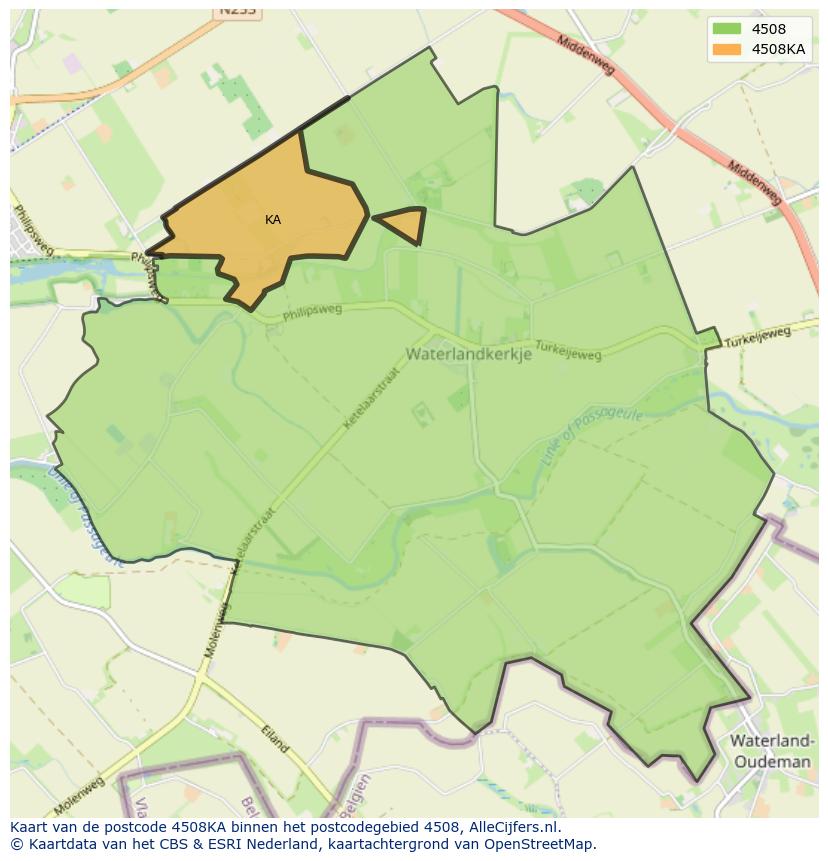 Afbeelding van het postcodegebied 4508 KA op de kaart.