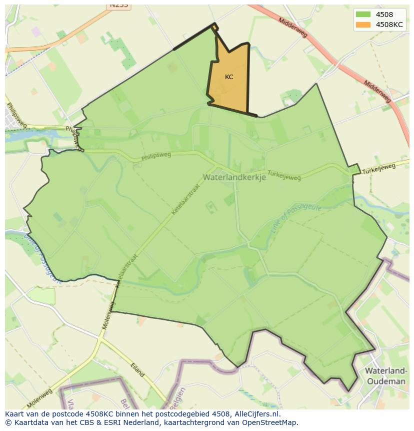 Afbeelding van het postcodegebied 4508 KC op de kaart.