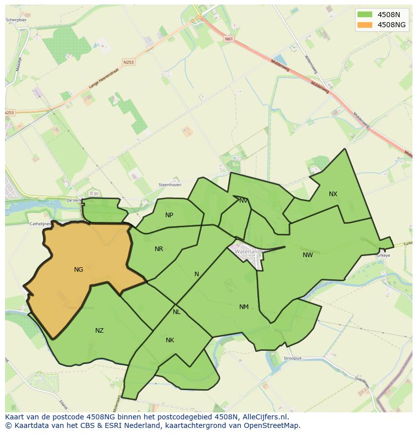 Afbeelding van het postcodegebied 4508 NG op de kaart.