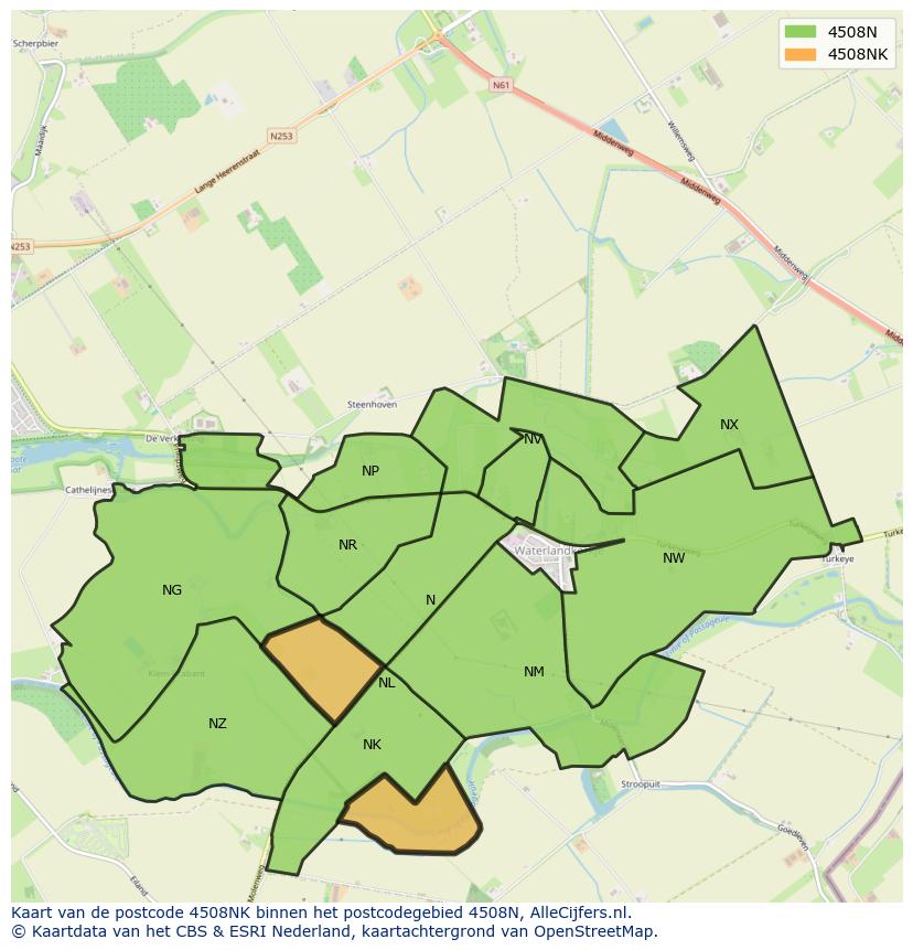 Afbeelding van het postcodegebied 4508 NK op de kaart.