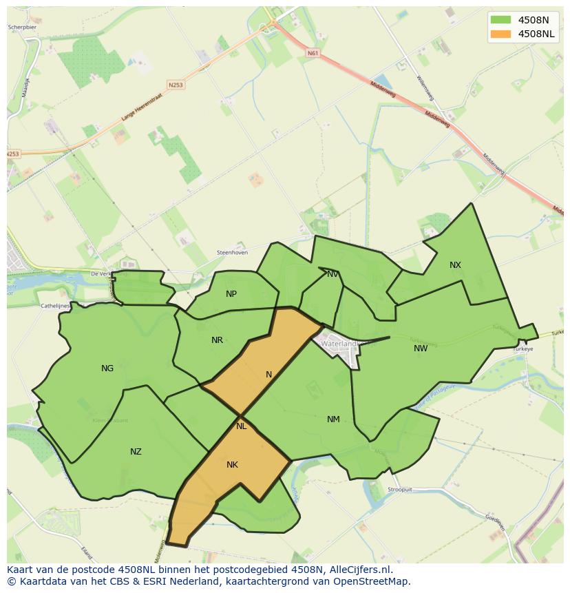 Afbeelding van het postcodegebied 4508 NL op de kaart.