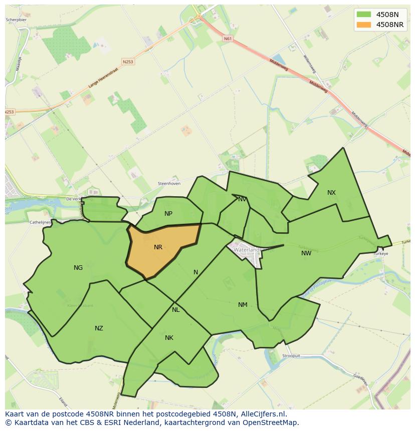 Afbeelding van het postcodegebied 4508 NR op de kaart.