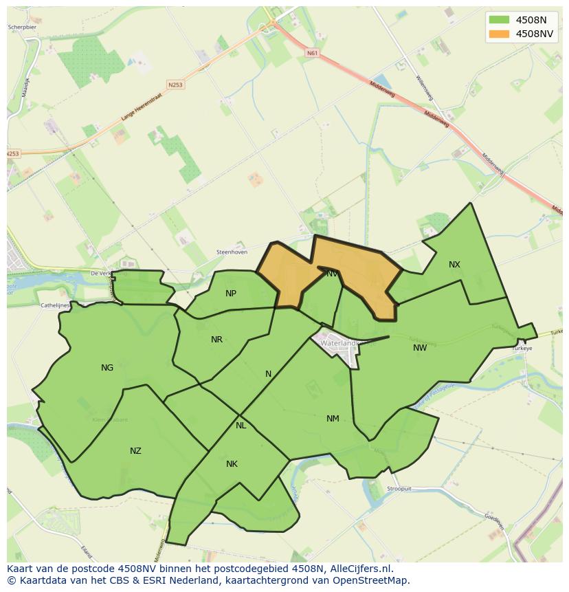 Afbeelding van het postcodegebied 4508 NV op de kaart.
