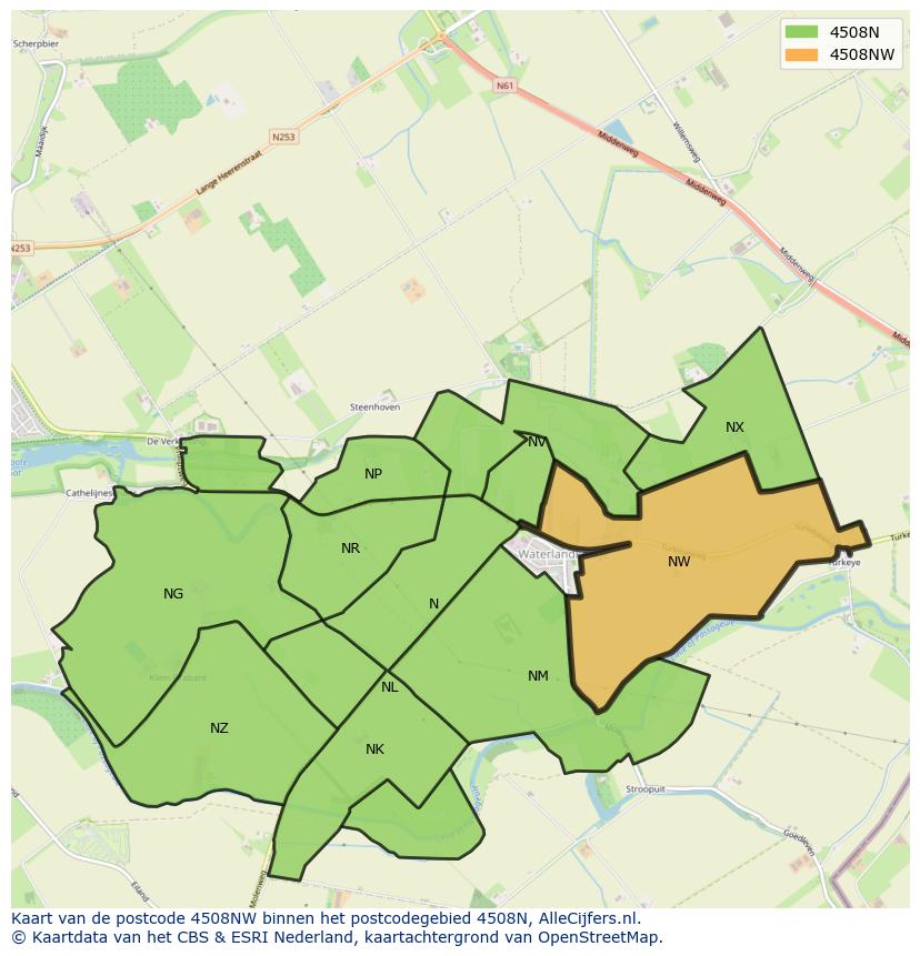 Afbeelding van het postcodegebied 4508 NW op de kaart.