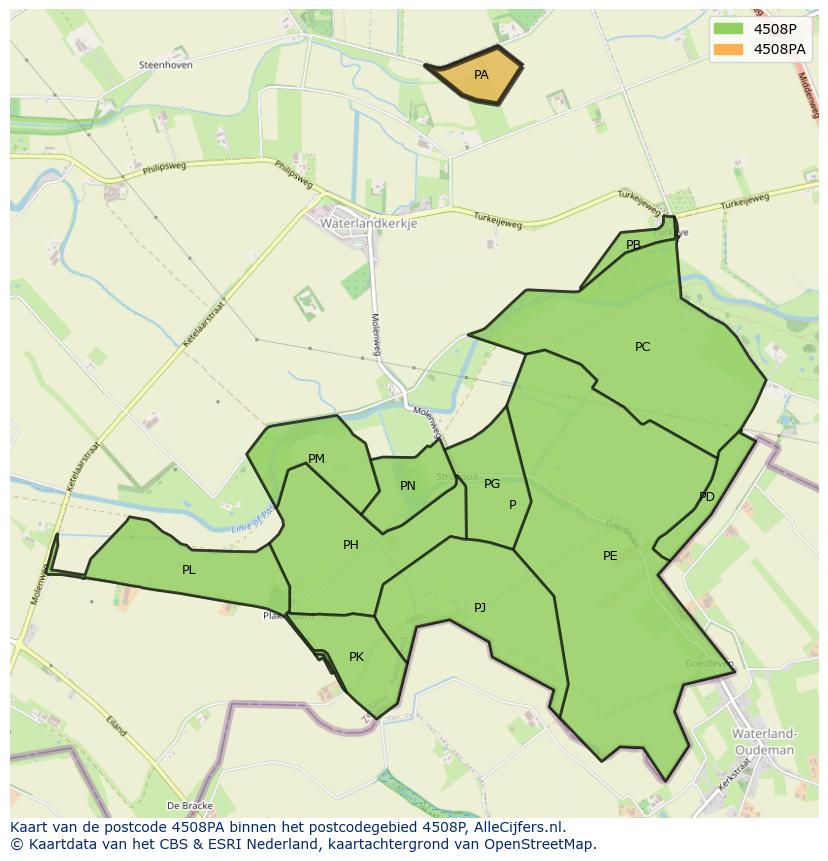 Afbeelding van het postcodegebied 4508 PA op de kaart.