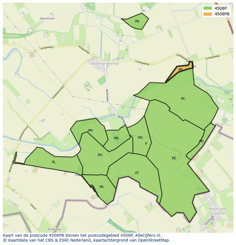 Afbeelding van het postcodegebied 4508 PB op de kaart.