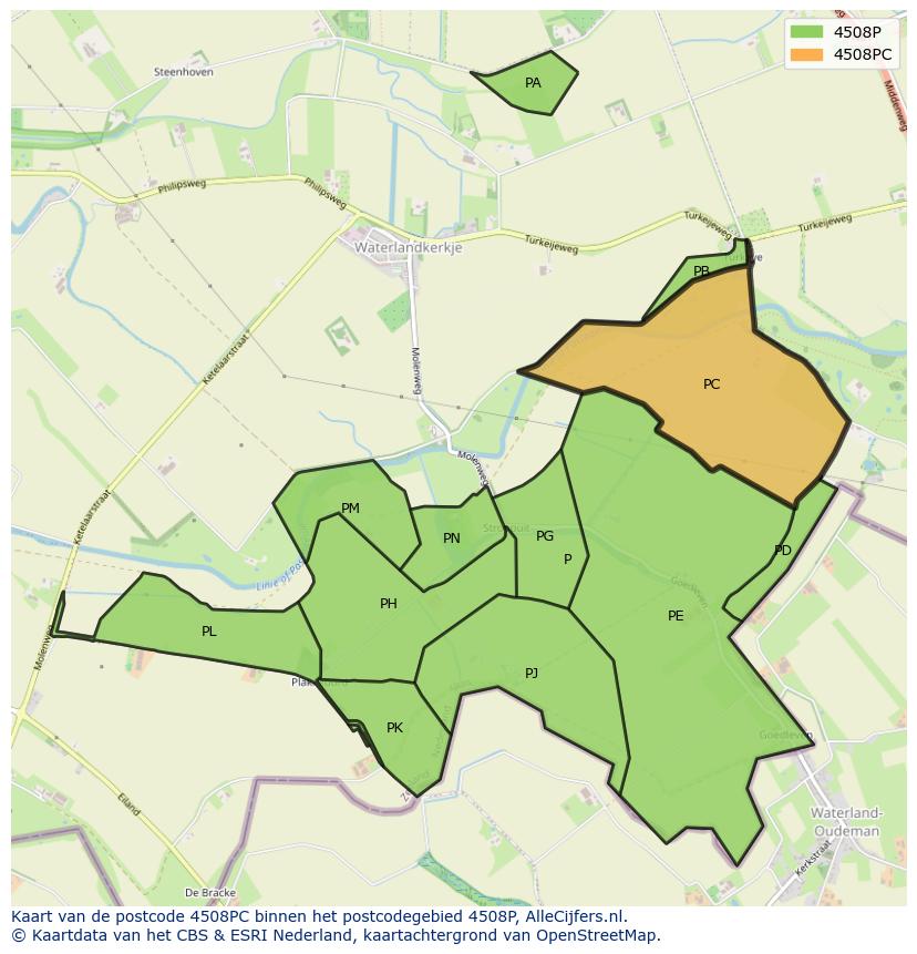 Afbeelding van het postcodegebied 4508 PC op de kaart.