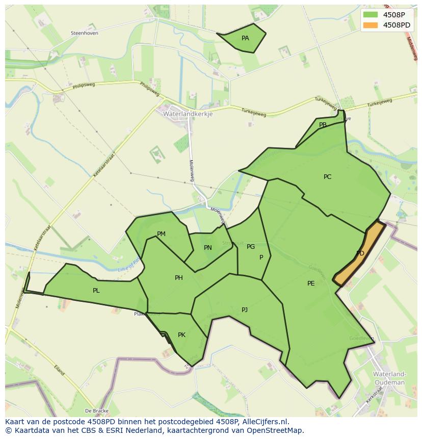 Afbeelding van het postcodegebied 4508 PD op de kaart.