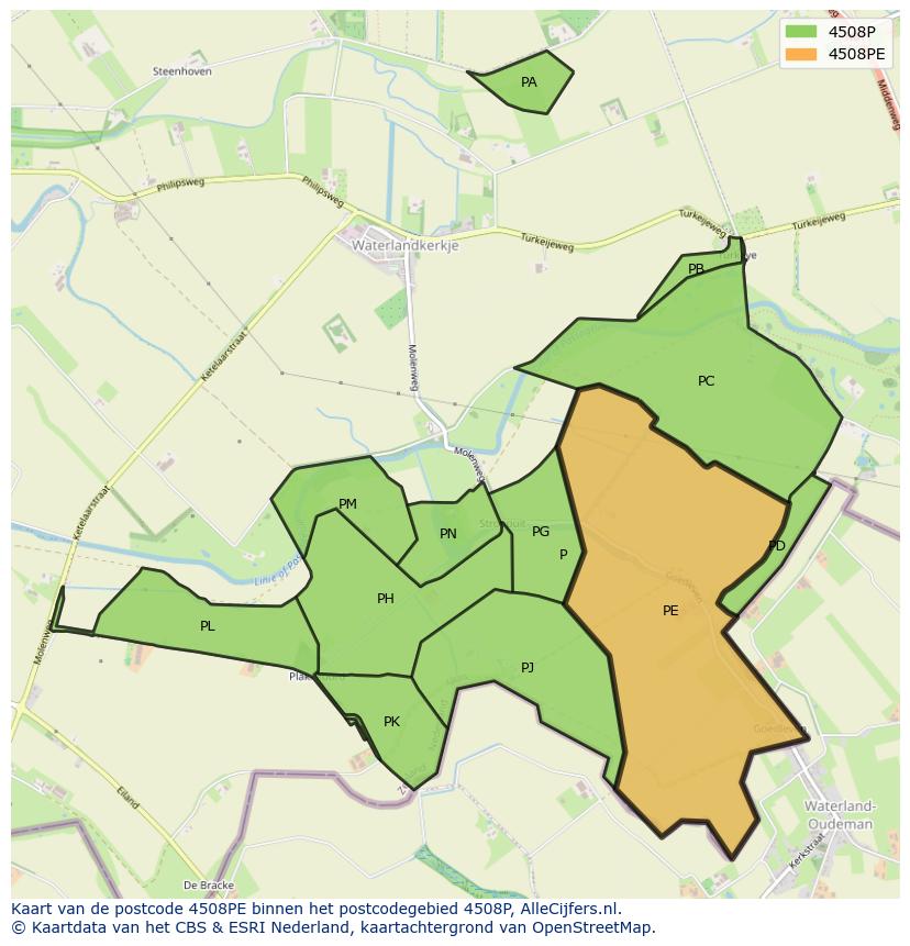 Afbeelding van het postcodegebied 4508 PE op de kaart.
