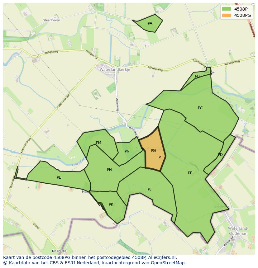 Afbeelding van het postcodegebied 4508 PG op de kaart.