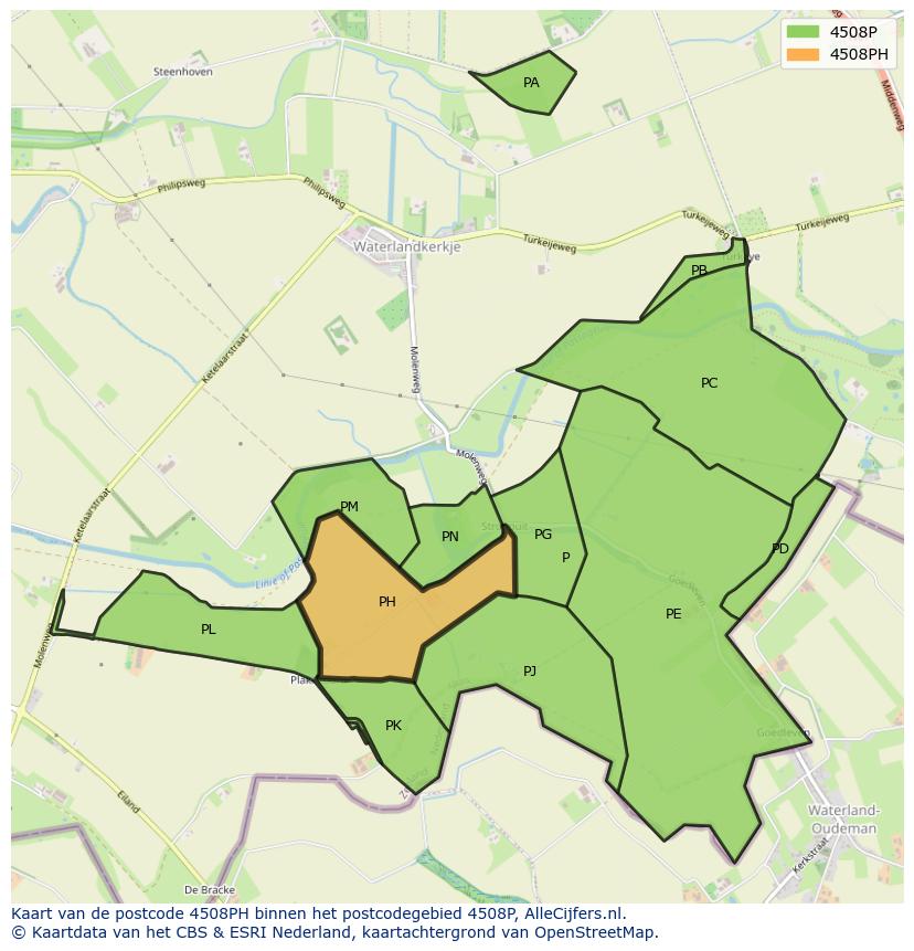 Afbeelding van het postcodegebied 4508 PH op de kaart.