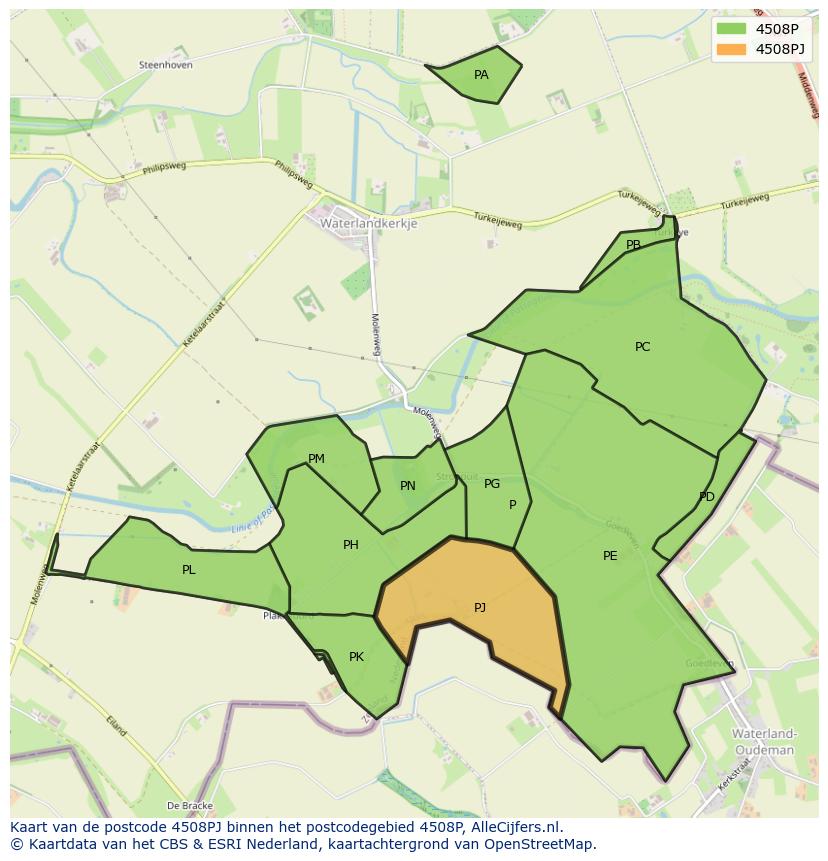 Afbeelding van het postcodegebied 4508 PJ op de kaart.
