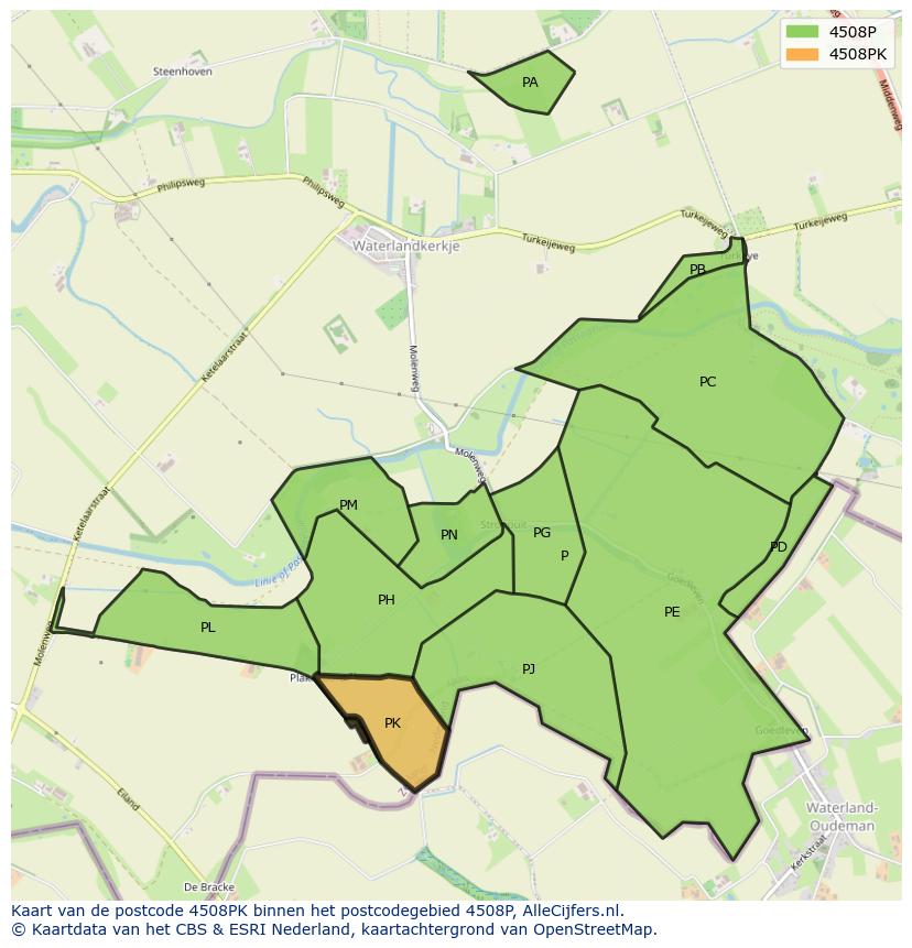 Afbeelding van het postcodegebied 4508 PK op de kaart.