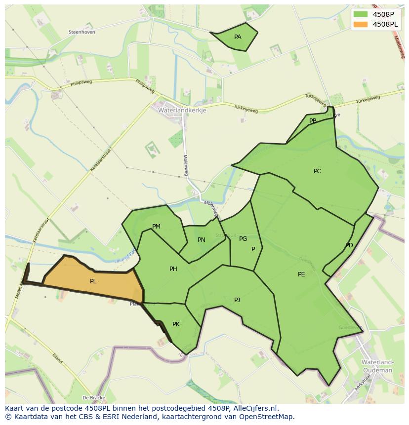 Afbeelding van het postcodegebied 4508 PL op de kaart.