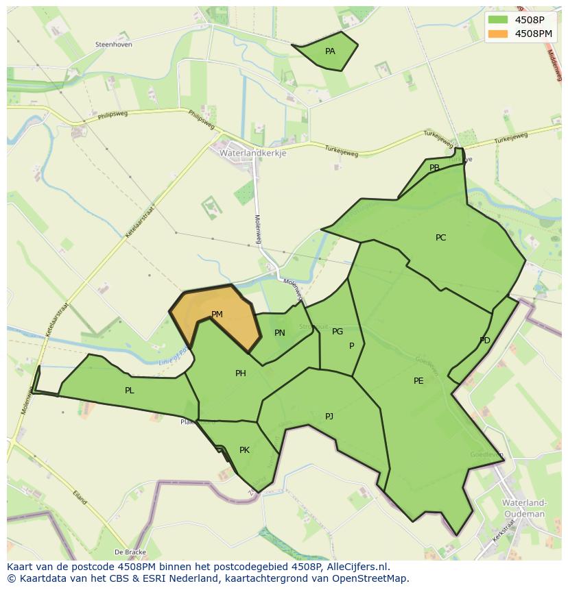 Afbeelding van het postcodegebied 4508 PM op de kaart.