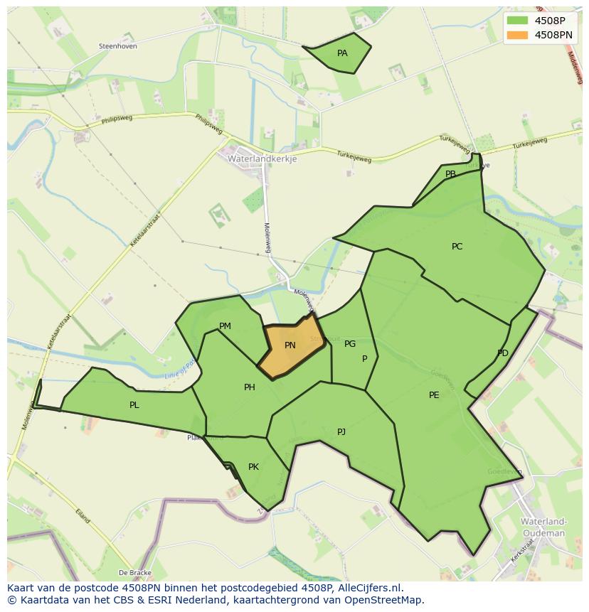 Afbeelding van het postcodegebied 4508 PN op de kaart.