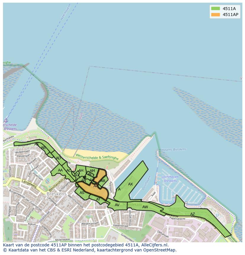 Afbeelding van het postcodegebied 4511 AP op de kaart.