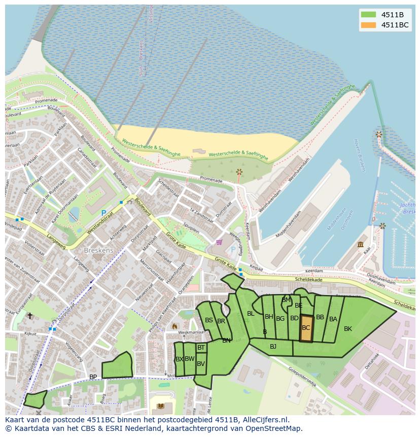 Afbeelding van het postcodegebied 4511 BC op de kaart.