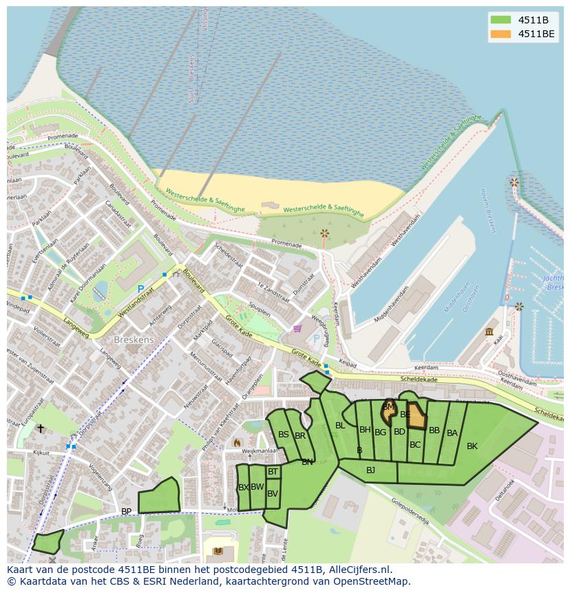 Afbeelding van het postcodegebied 4511 BE op de kaart.