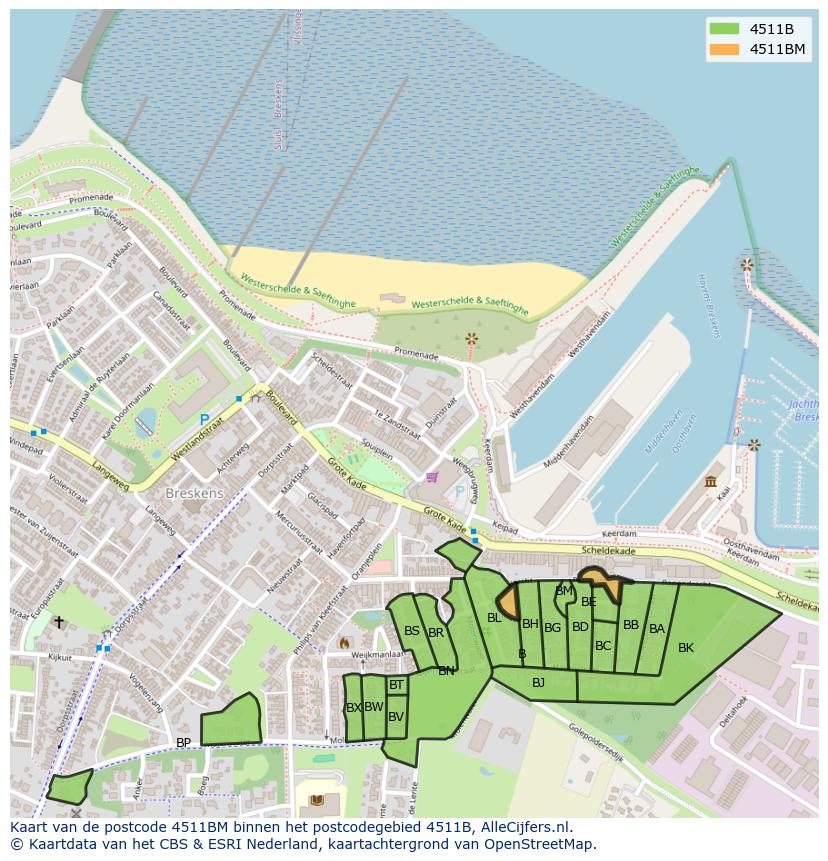 Afbeelding van het postcodegebied 4511 BM op de kaart.