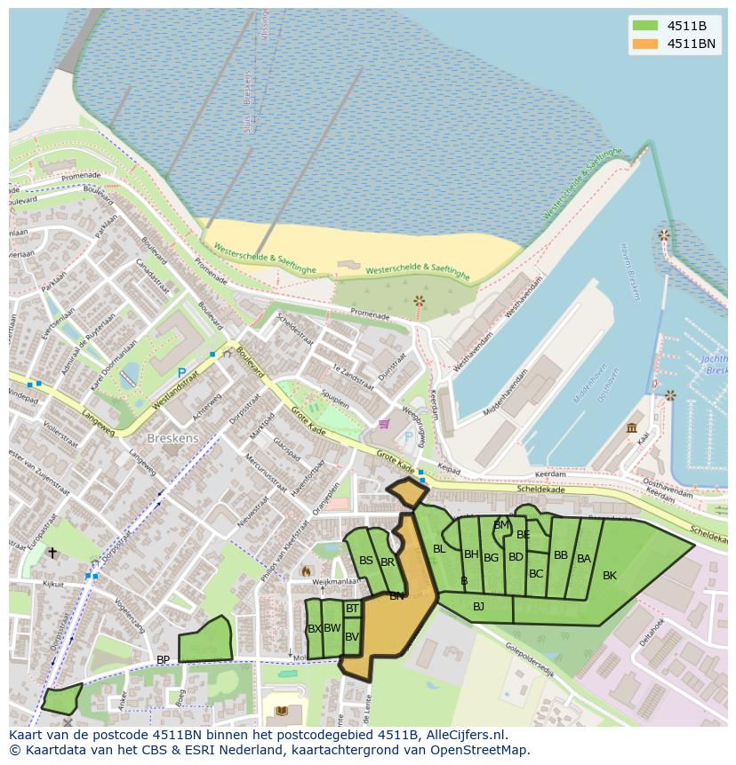 Afbeelding van het postcodegebied 4511 BN op de kaart.