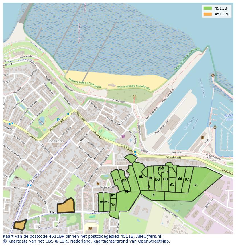 Afbeelding van het postcodegebied 4511 BP op de kaart.