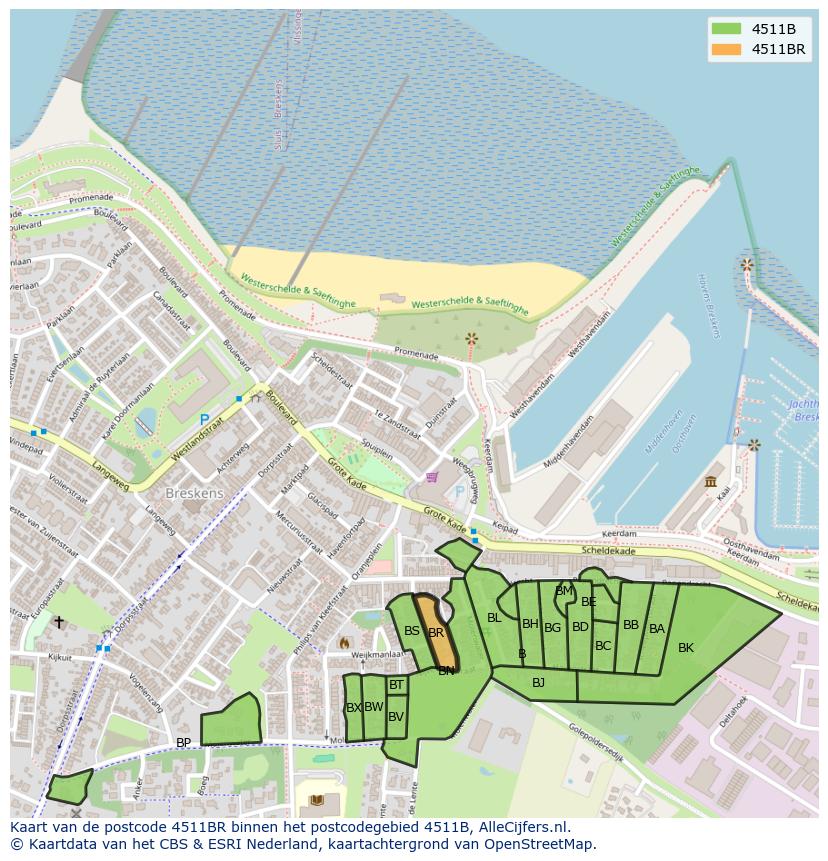 Afbeelding van het postcodegebied 4511 BR op de kaart.
