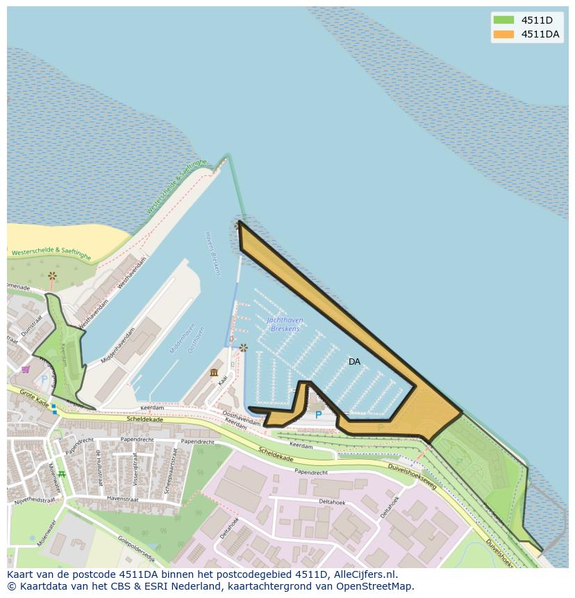 Afbeelding van het postcodegebied 4511 DA op de kaart.