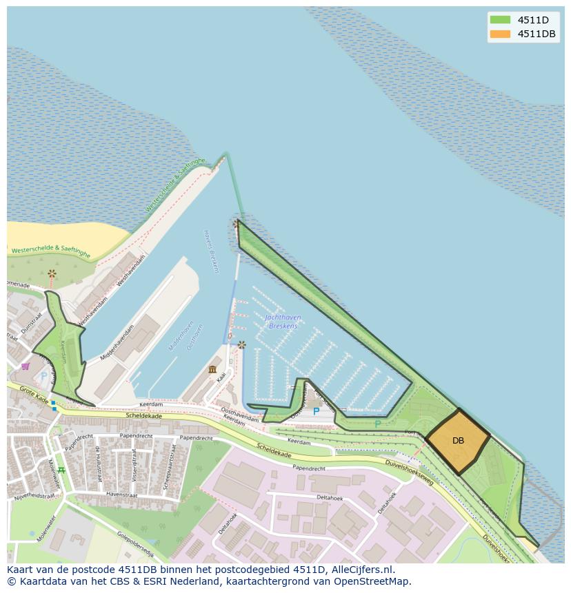 Afbeelding van het postcodegebied 4511 DB op de kaart.