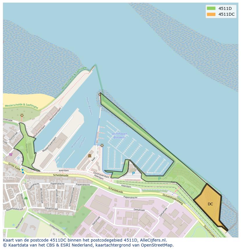 Afbeelding van het postcodegebied 4511 DC op de kaart.