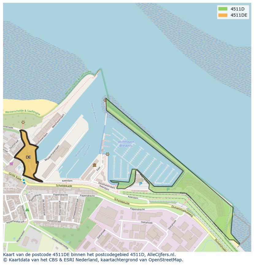 Afbeelding van het postcodegebied 4511 DE op de kaart.