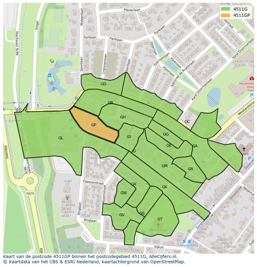 Afbeelding van het postcodegebied 4511 GP op de kaart.